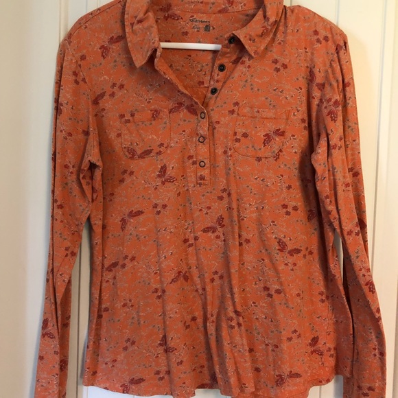 Ruff Hewn Tops - Orange Butterfly Collared Button Top